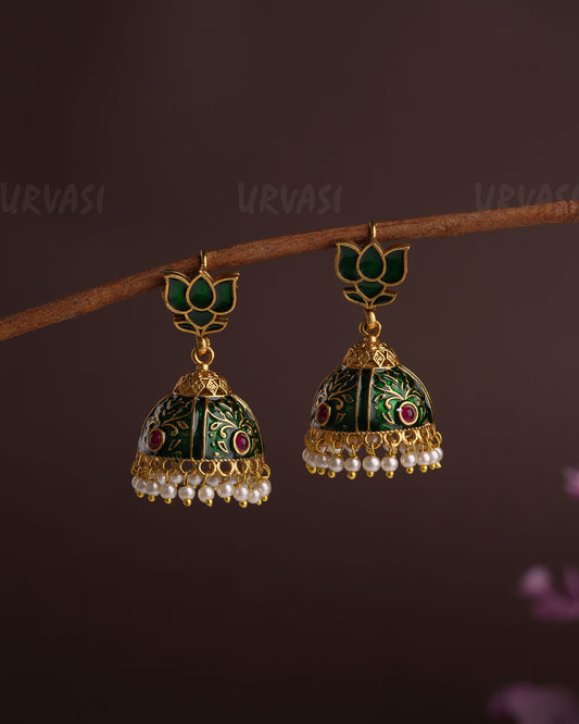 Gold-Toned Lotus Pearl Jhumka Earrings ER 753
