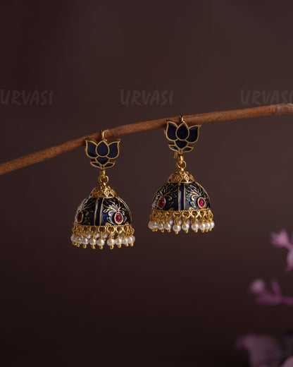 Gold-Toned Lotus Pearl Jhumka Earrings ER 753
