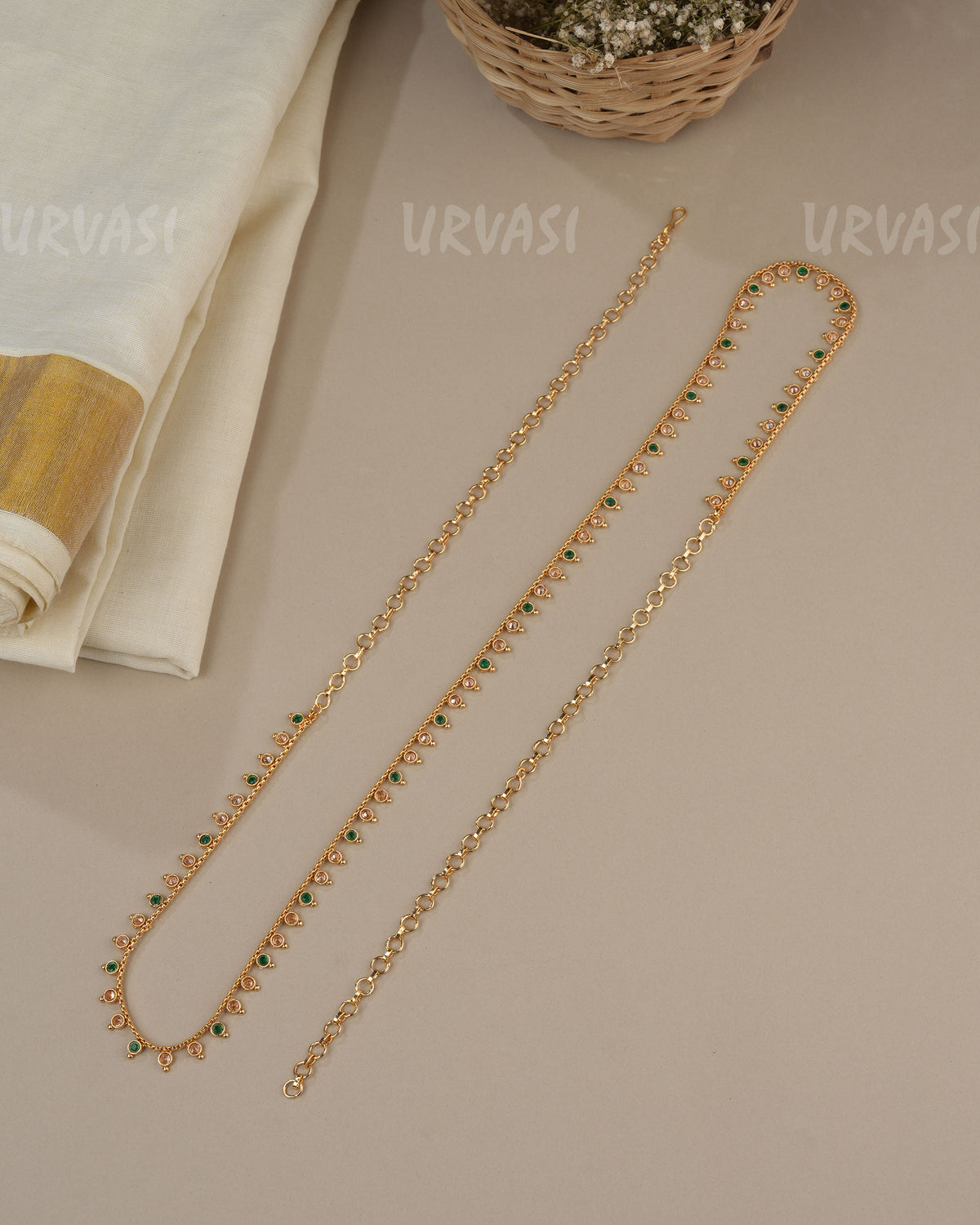 Gold-Toned Green Charm Hip Chain HC 114