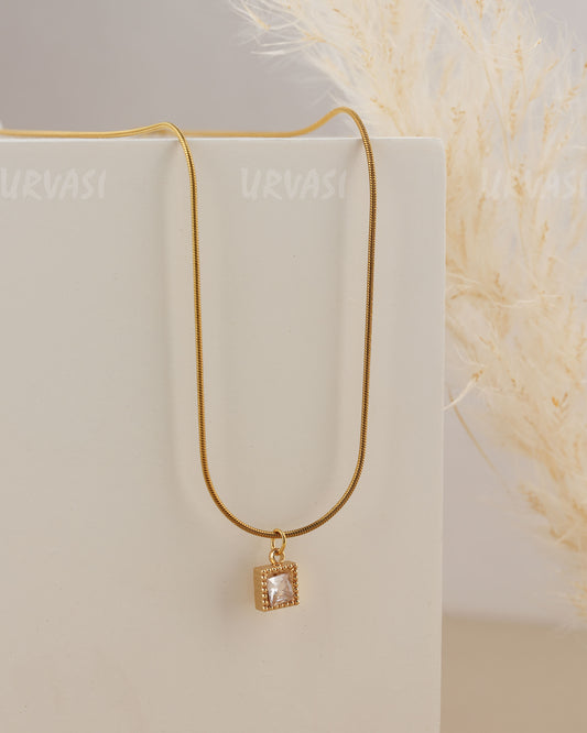 Gold-Toned Princess-cut Crystal Drop Simple Chain SC 198