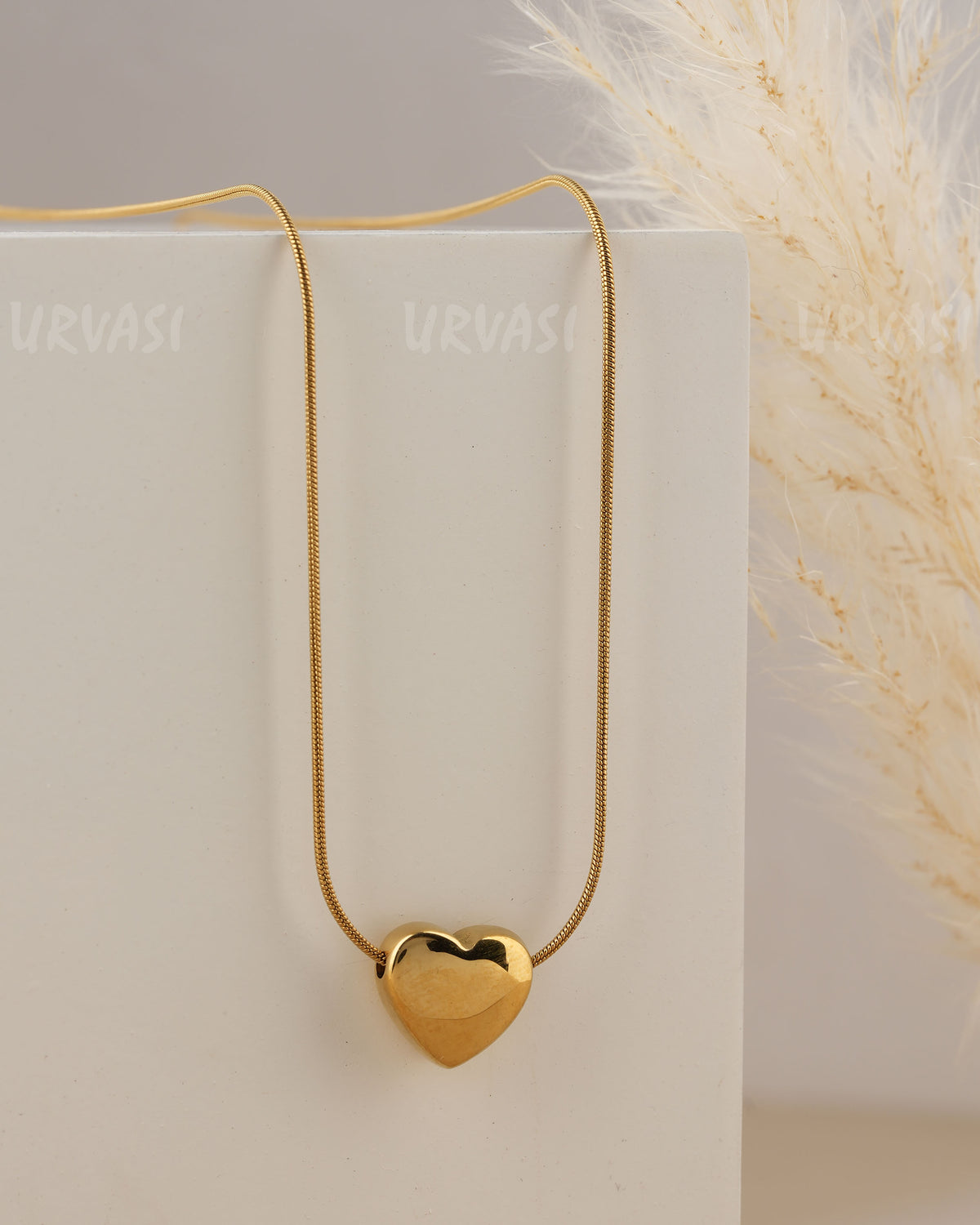 Gold-Toned Puffy Heart Locket Simple Chain SC 195