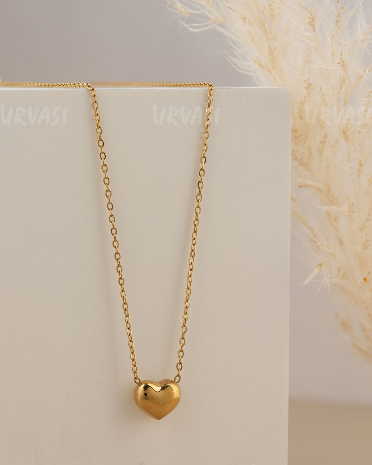 Gold-Toned Puffy Heart Pendant Simple Chain SC 193
