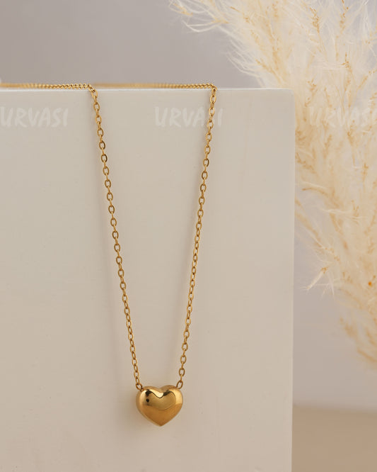 Gold-Toned Puffy Heart Pendant Simple Chain SC 193