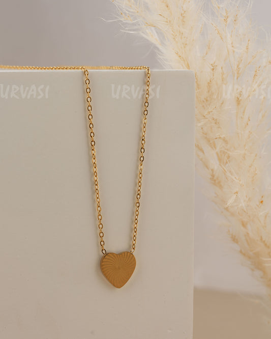 Gold-Toned Sunburst Heart Pendant Simple Chain SC 191