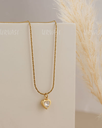 Gold-Toned Crystal Heart Pendant Simple Chain SC 189