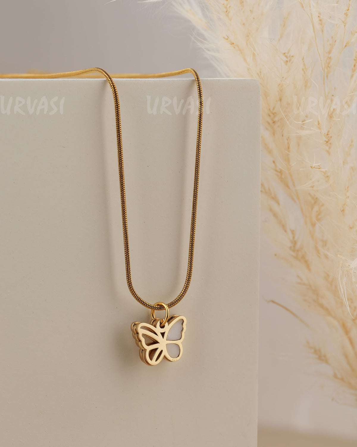 Gold-Toned Reversible Butterfly Pendant Simple Chain SC 188
