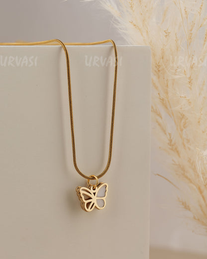 Gold-Toned Reversible Butterfly Pendant Simple Chain SC 188