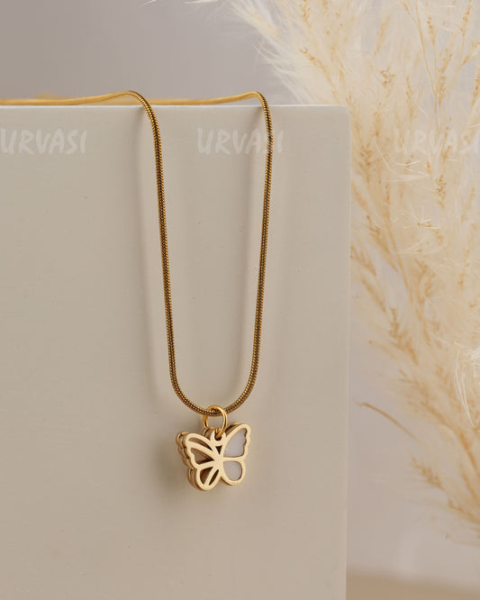 Gold-Toned Reversible Butterfly Pendant Simple Chain SC 188