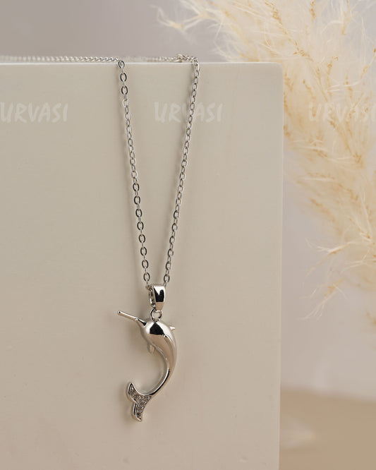 Silver-Toned dolphin pendant Simple Chain SC 187