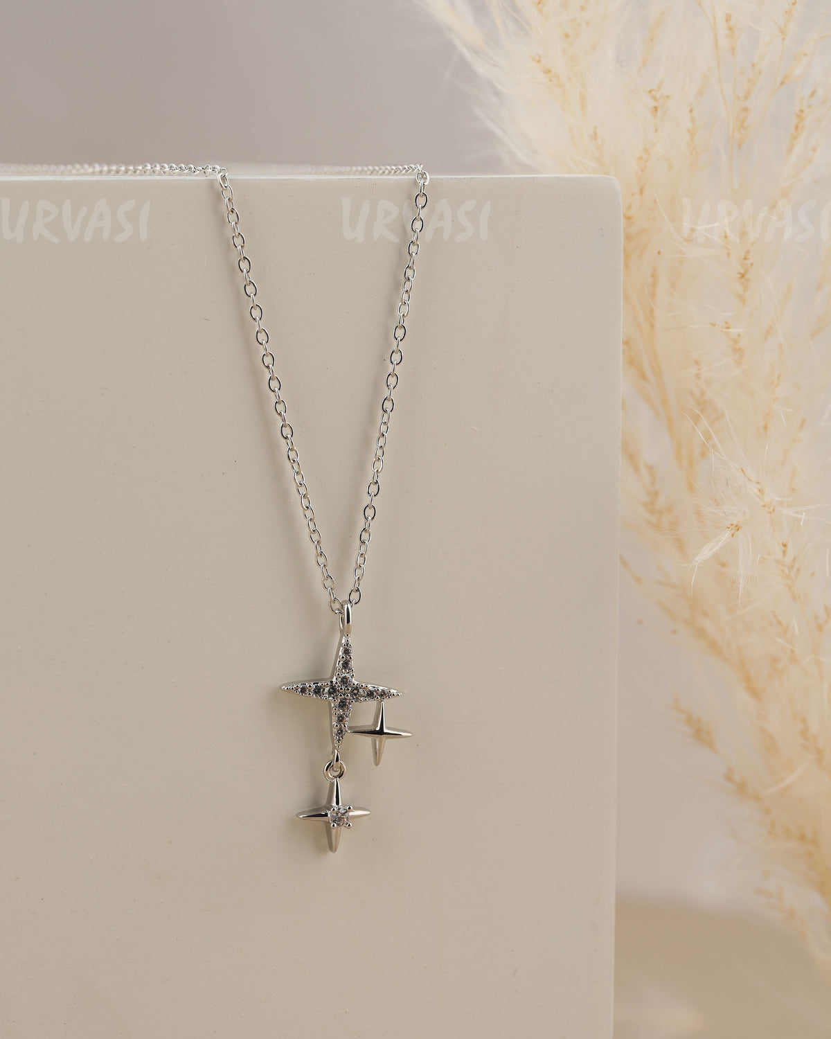 Silver-Toned Polaris Star Pendant Simple Chain SC 186