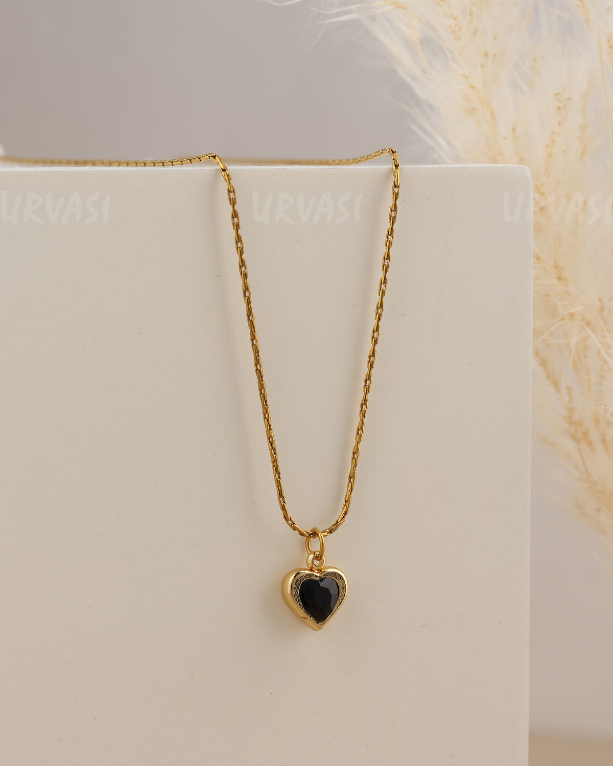 Gold-Toned Crystal Heart Pendant Simple Chain SC 189