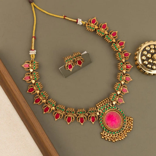 Gold-Toned Traditional Palakka  Necklace 1791