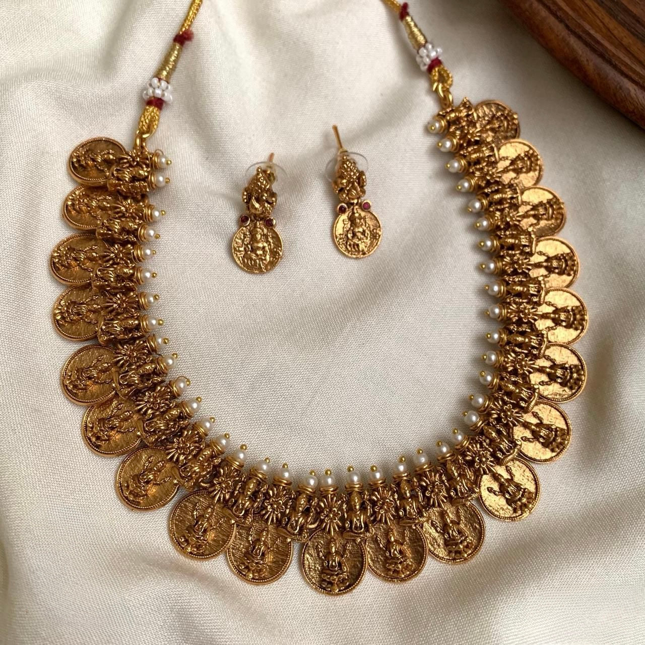 Gold-Toned-Kaasu Designed Lakshmi Necklace 1421
