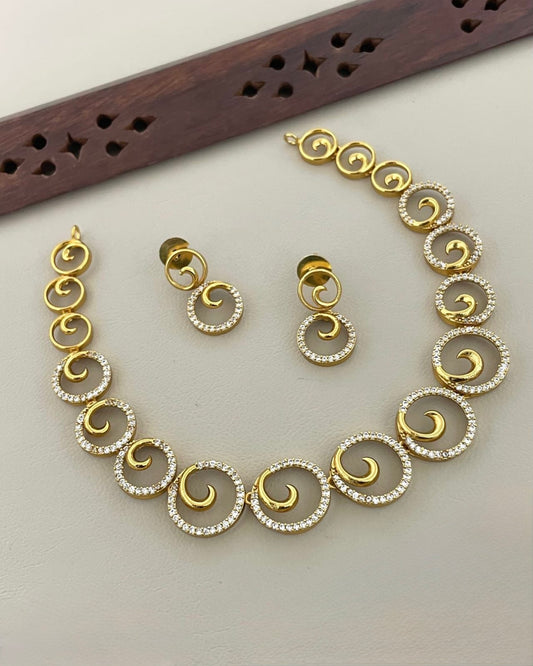Gold-Toned Circular Designed AD Necklace 1591
