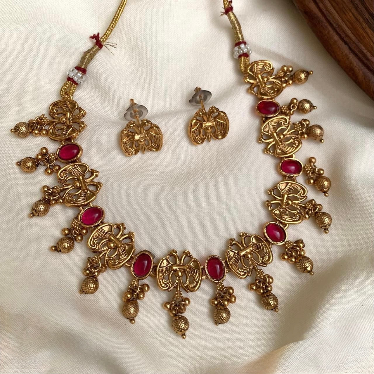 Gold-Toned Peacock Motif Bead Hanging  Necklace 168
