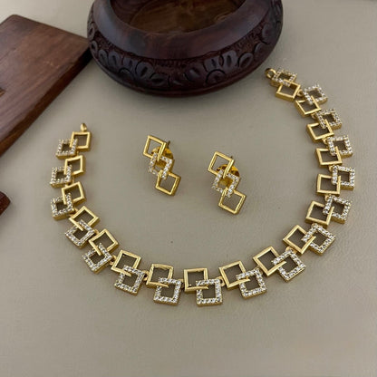 Gold-Polish Box-Designed AD Necklace 1312