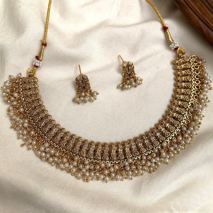 Gold-Toned Floral  Ghungroo Hanging Necklace 1399