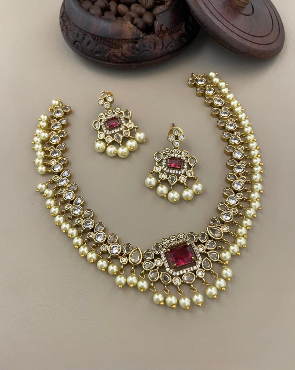 Gold-Toned Dew-Drop Pearl Necklace 831