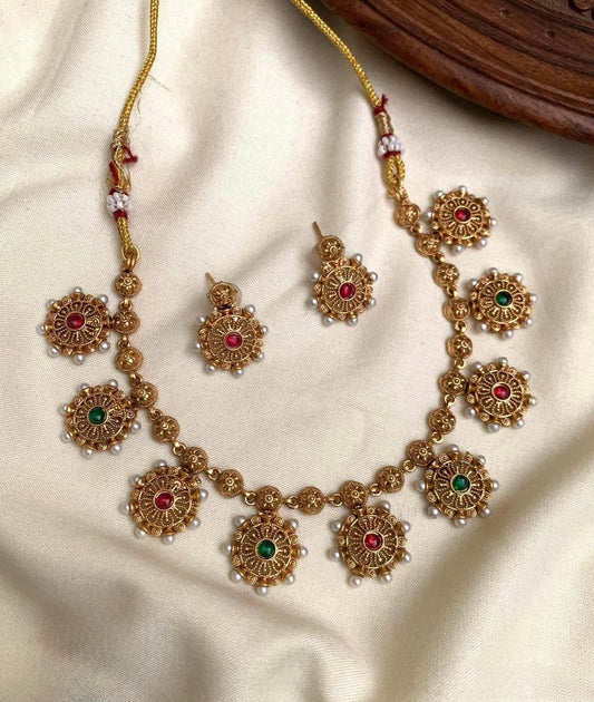 Gold-Toned Floral designed Pearl Necklace  1196