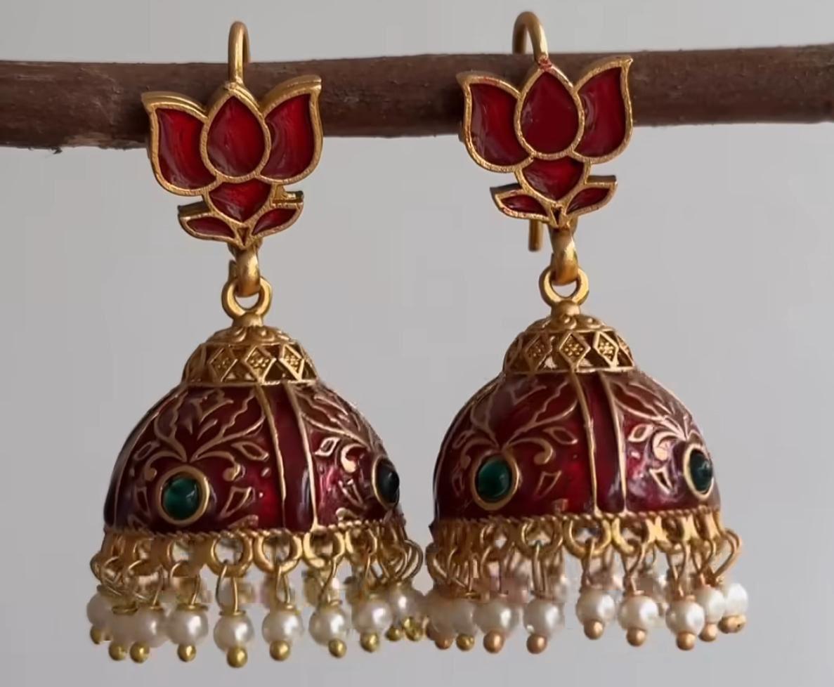 Gold-Toned Lotus Pearl Jhumka Earrings ER 753
