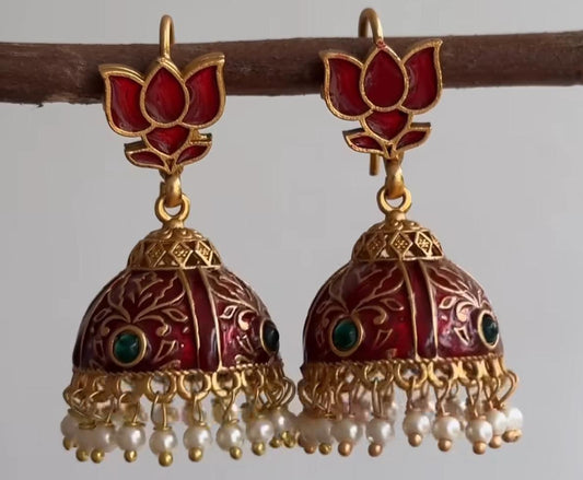 Gold-Toned Lotus Pearl Jhumka Earrings ER 753