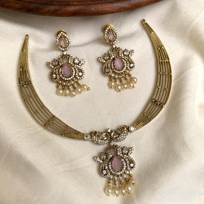 Gold-Toned Peacock  Motif AD Necklace 1386