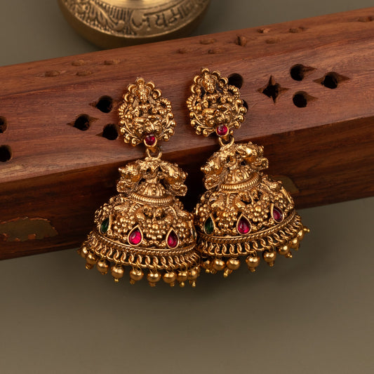 Gold-Toned Lakshmi Floral Jhumka  Earrings ER 513