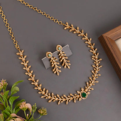 Gold-Toned AD Teardrop Designed Necklace 1451