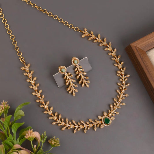 Gold-Toned AD Teardrop Designed Necklace 1451