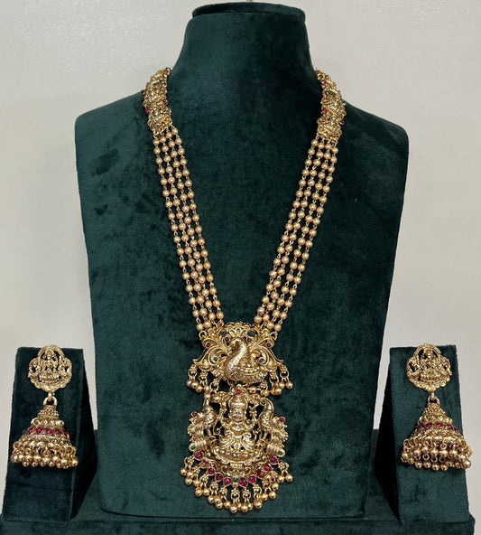 Gold-Polish Lakshmi Long  Haram Necklace 1257