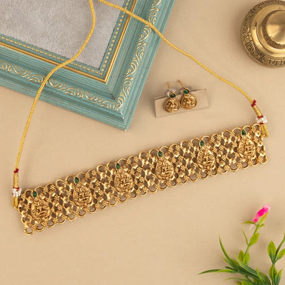 Gold-Toned Duppatta Lace Choker  Lakshmi Necklace 1609