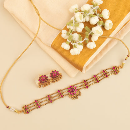 Gold-Toned Floral Choker Necklace 1837
