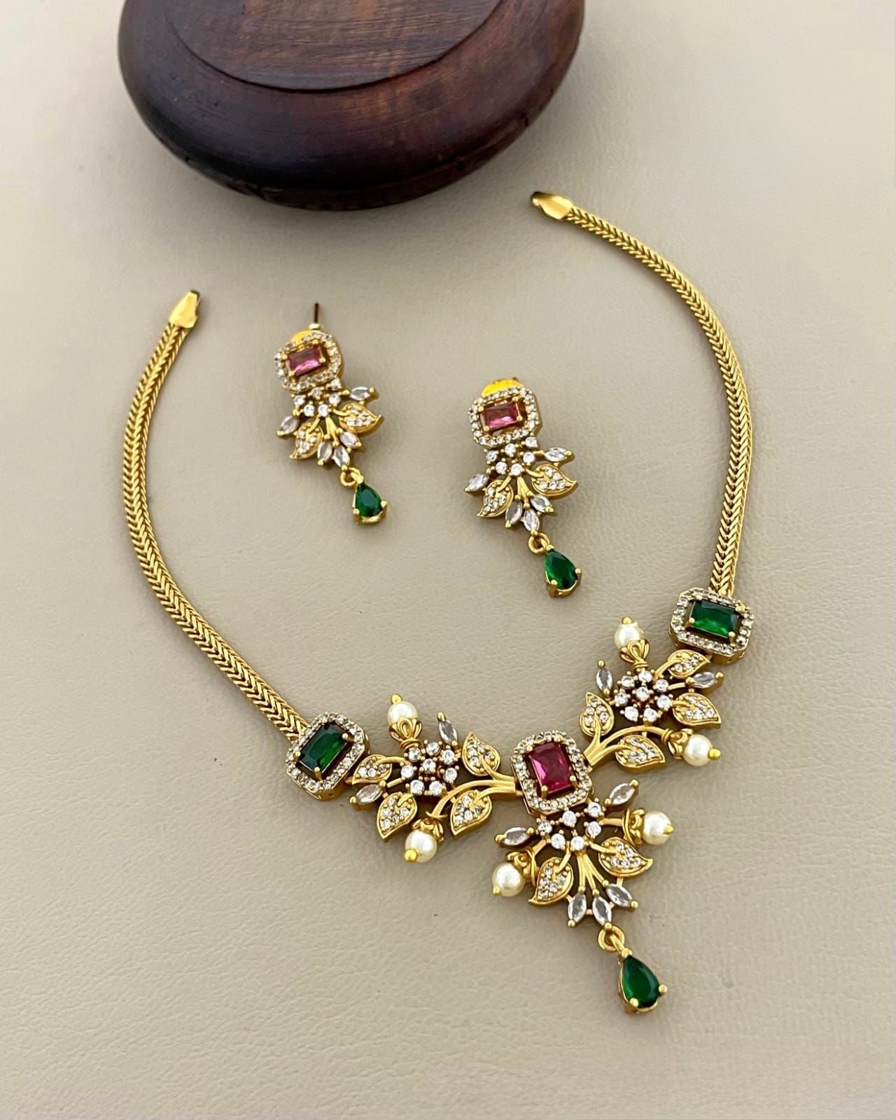 Gold-Toned Freya AD Short Necklace 638