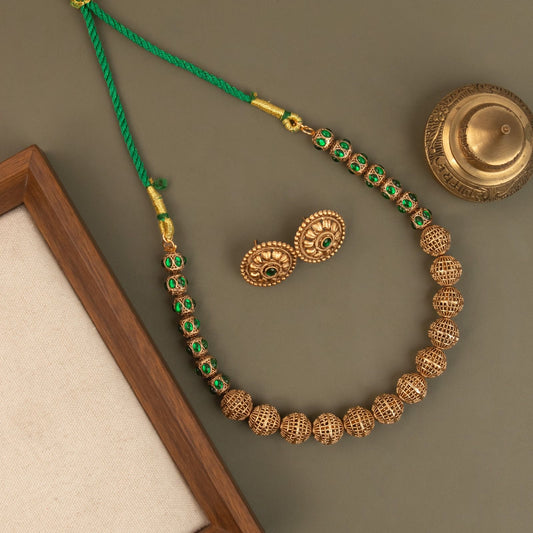 Gold-Toned Floral Beaded Designed Necklace 1691