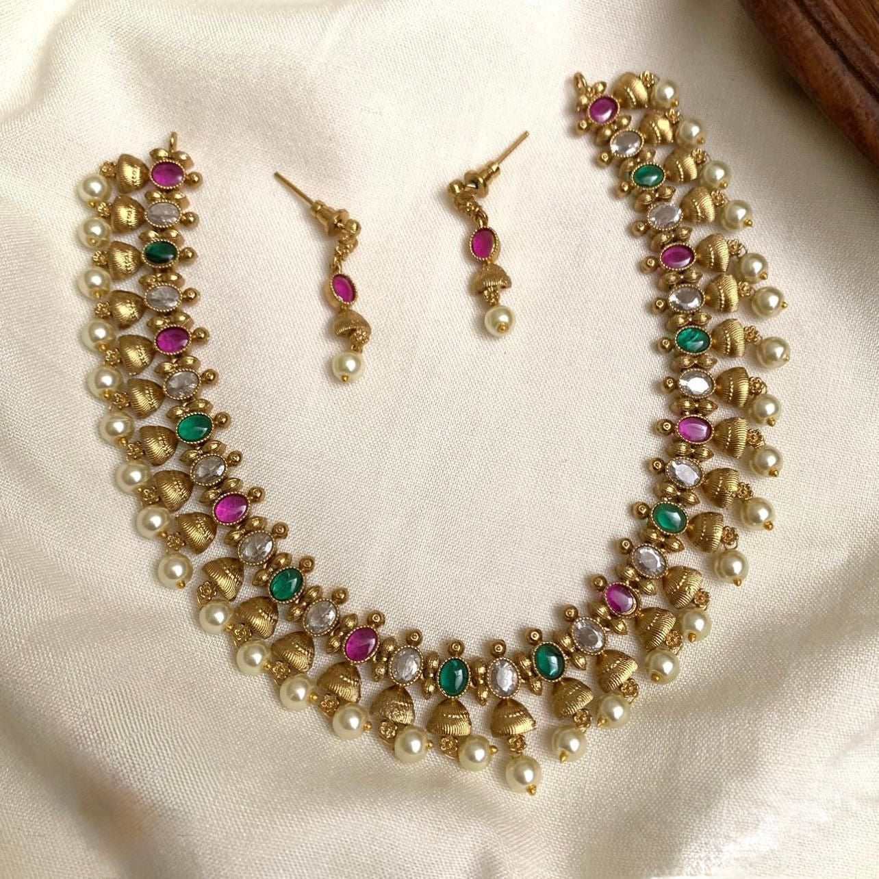 Gold-Toned Pearl Hanging Beaded Necklace   1398