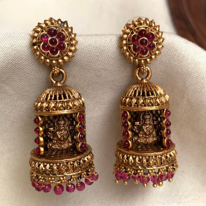 Gold-Polish Temple Lakshmi Earrings ER 778