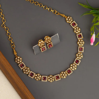 Gold-Toned Floral AD Designed Necklace 1452