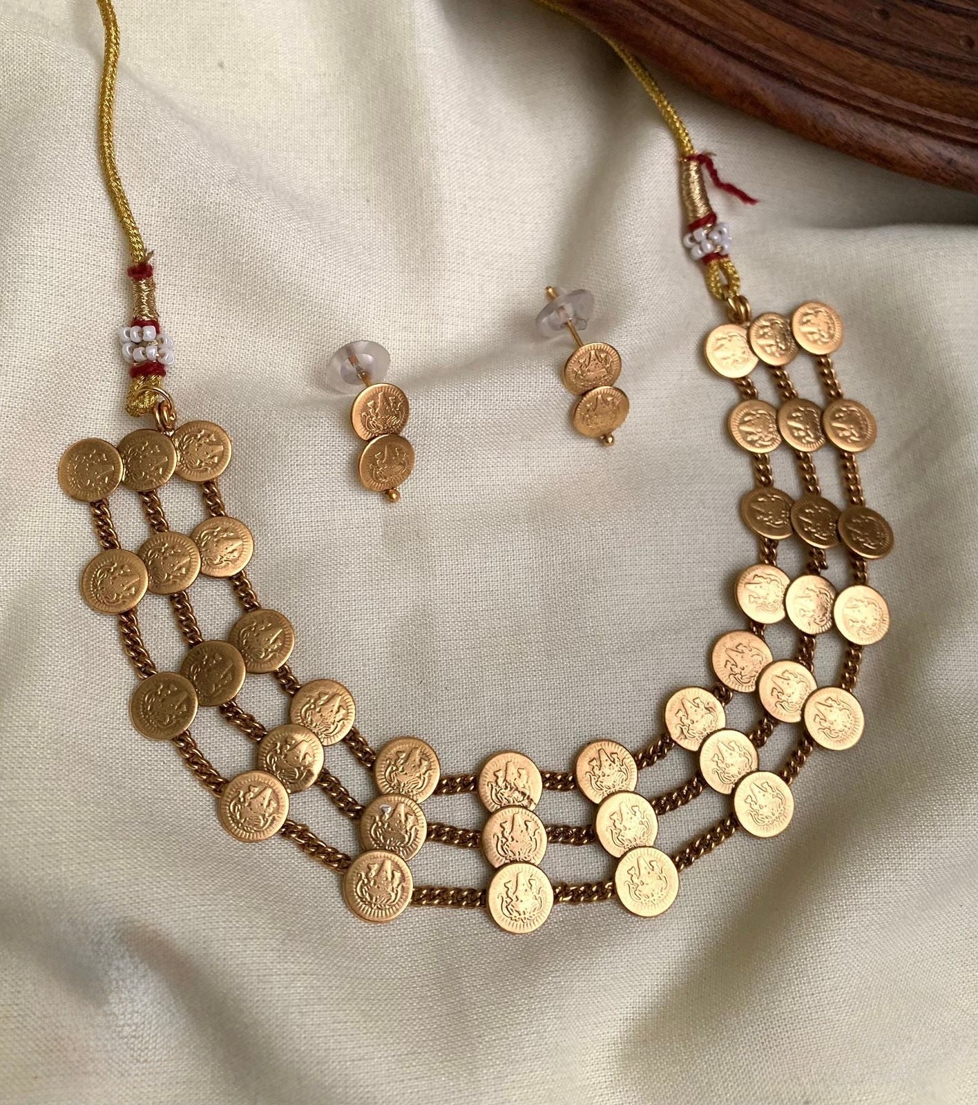 Gold-Toned Three Layer Kaasu Necklace 1177