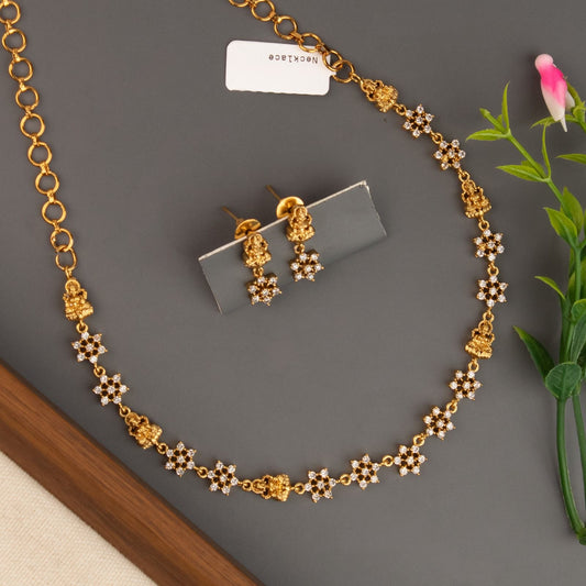 Gold-Floral Lakshmi Stone- Studded  Necklace  1723