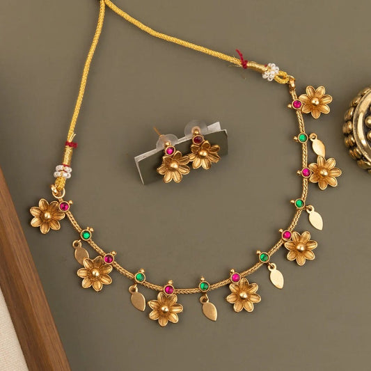 Gold-Floral Traditional Choker Necklace 1782