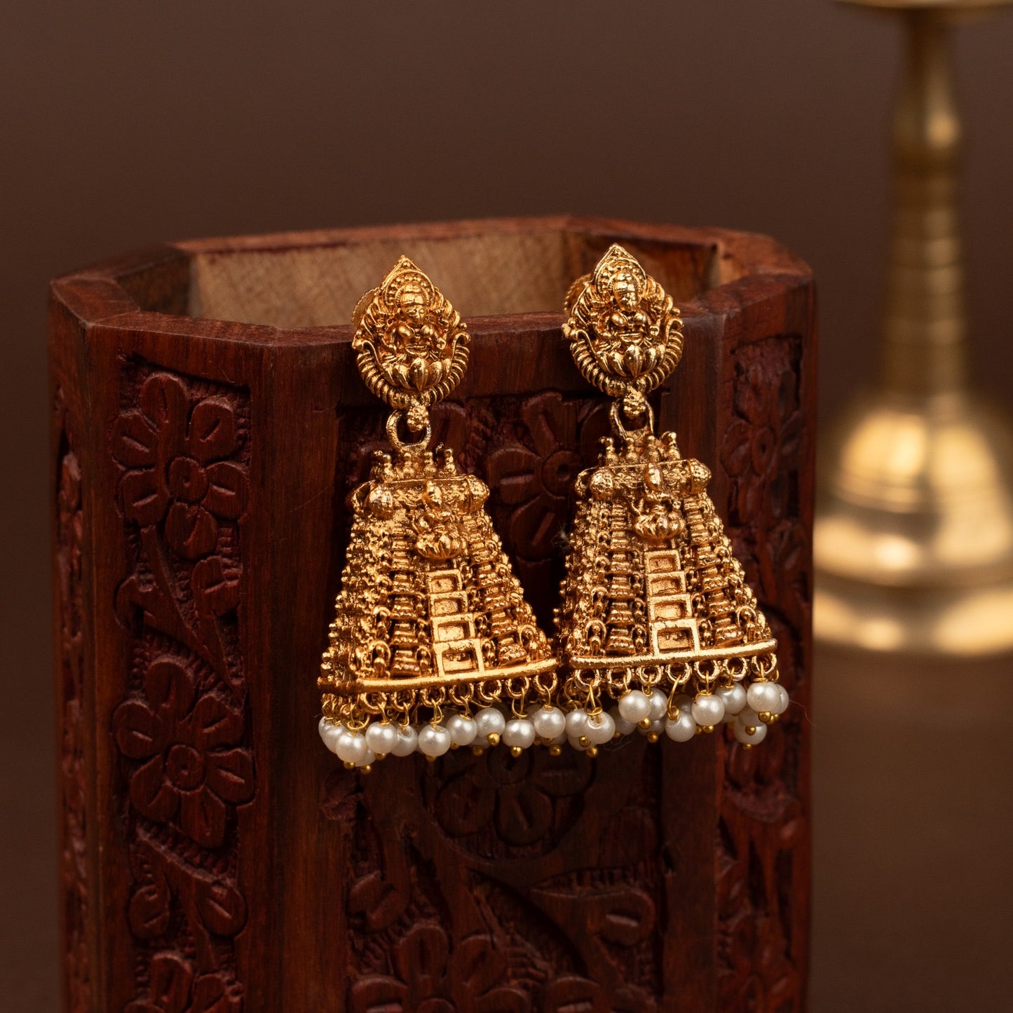 Gold-Toned Gopuram Lakshmi Earrings ER 900