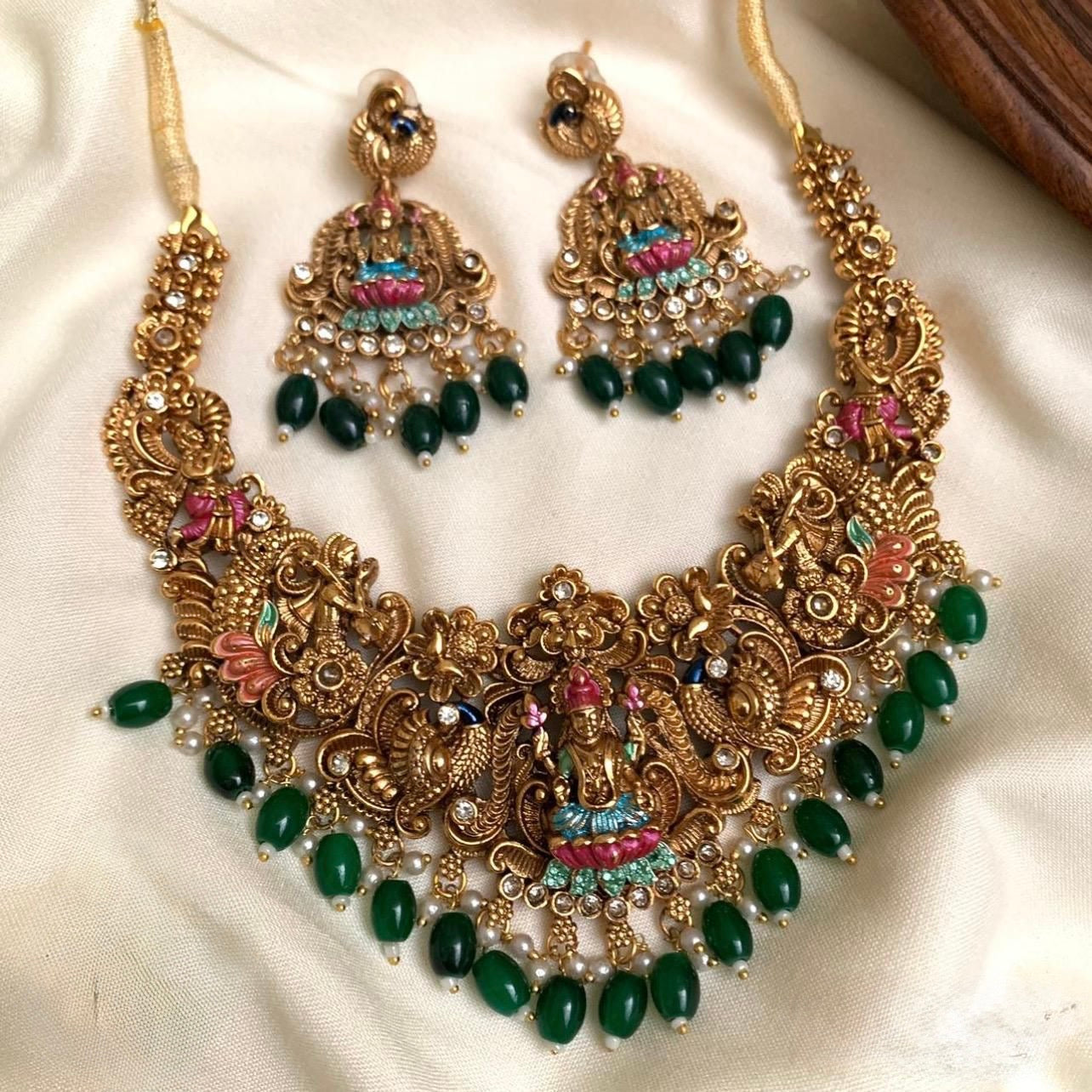 Gold-Toned  Meenakari Lakshmi Nakshi Necklace 1382