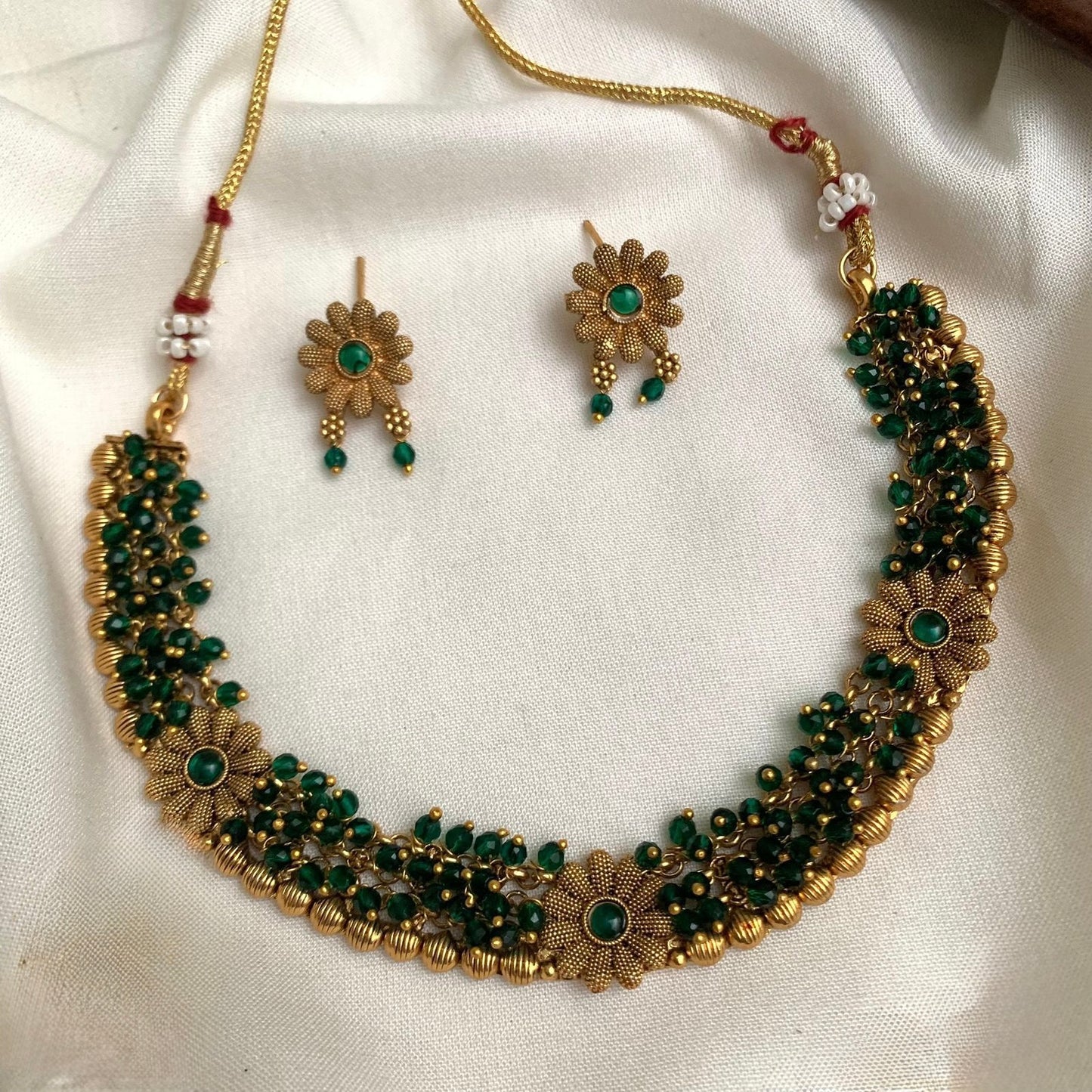 Gold-Toned Ghungroo Floral Pearl Necklace 953