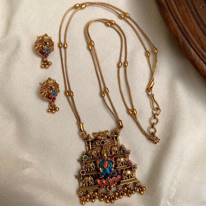 Gold-Toned Gopuram Pendant Lakshmi Necklace 1594