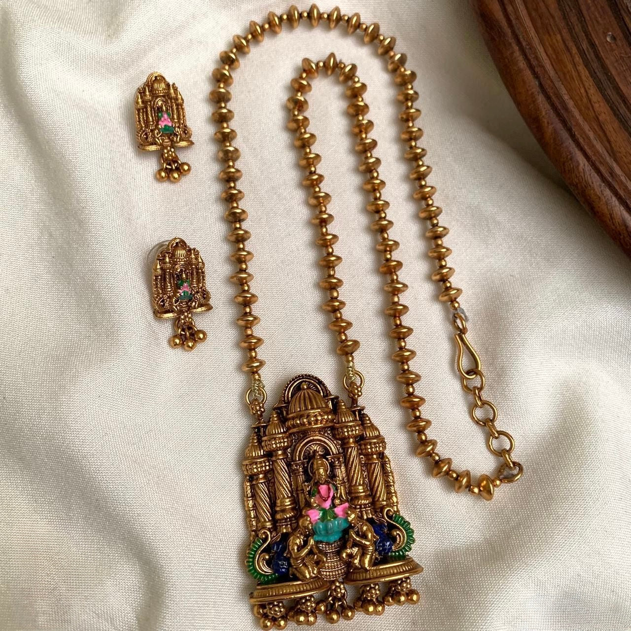 Gold-Toned Lakshmi Hand Painted Designed Necklace 1438