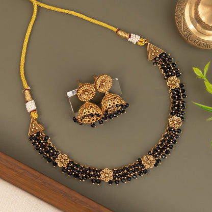 Gold-Toned Floral Ghungroo Choker Necklace 1481