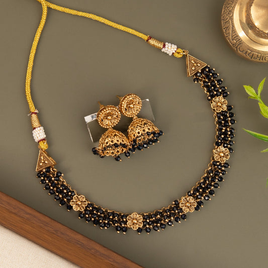 Gold-Toned Floral Ghungroo Choker Necklace 1481