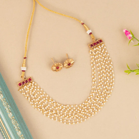 Gold-Toned Multi-Layer Pearl Necklace  1415