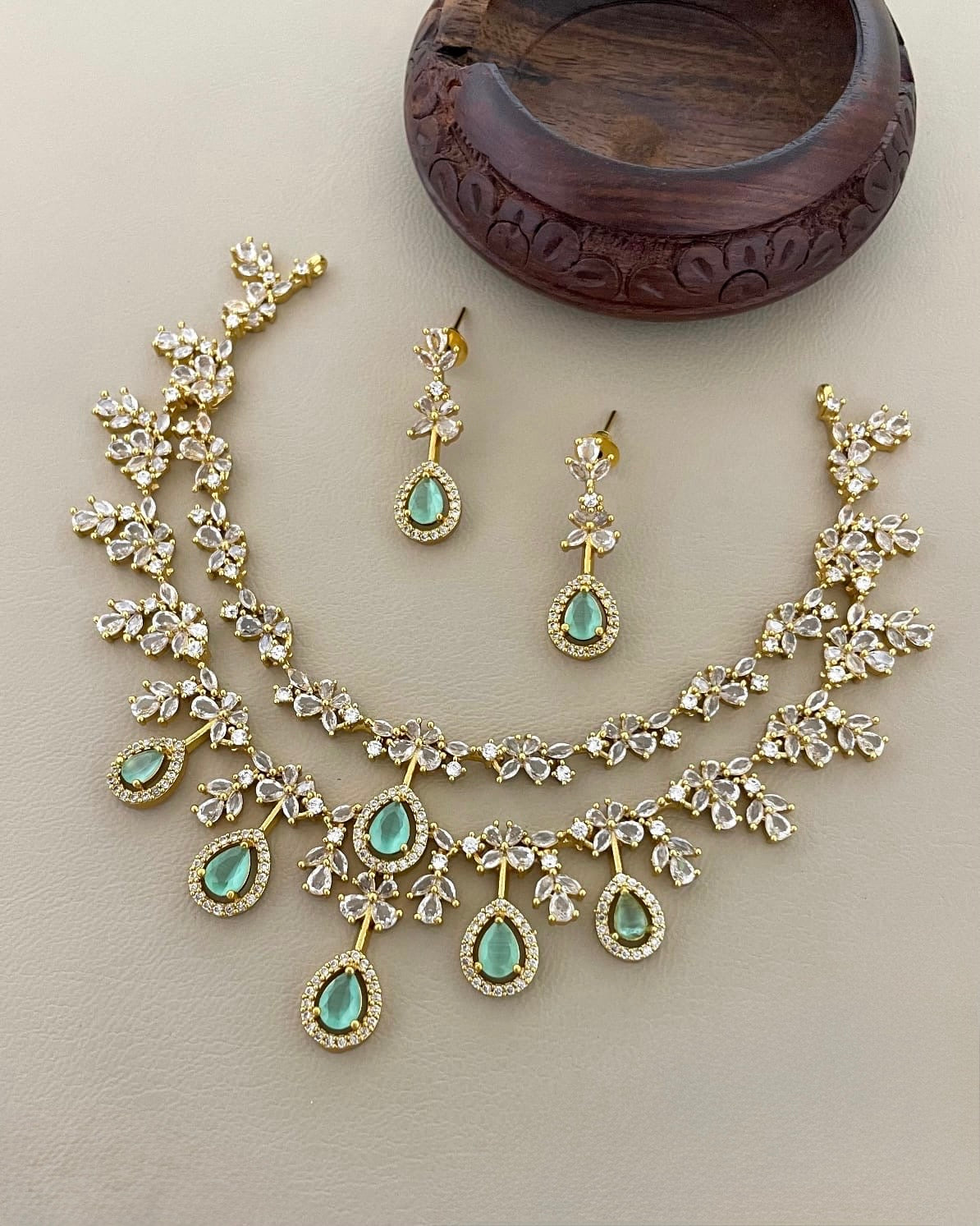 Gold-Polish Two-Layer Tear-Drop AD  Necklace 1590