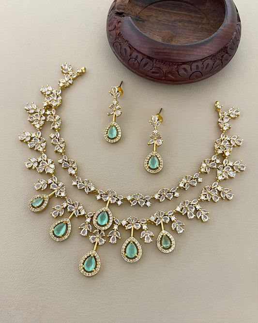 Gold-Polish Two-Layer Tear-Drop AD  Necklace 1590